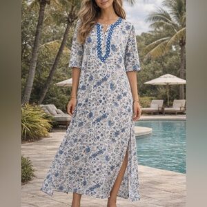 NWT Ro’s Garden Long Kurta Tunic Dress in Blue Opal